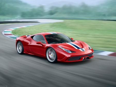 Red Ferrari 458 Speciale Driving On Track