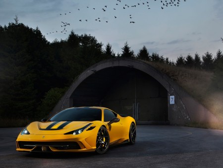 Yellow And Black Ferrari 458 Speciale On Road
