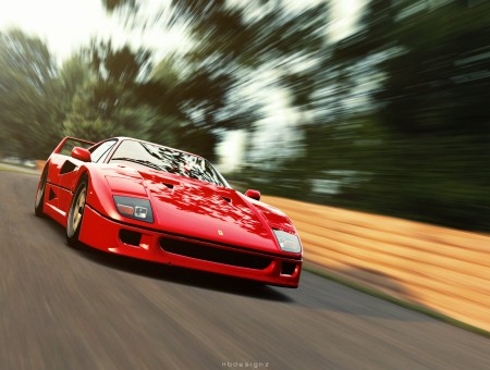 Red Ferrari F40 Gran Turismo In Road During Daytime