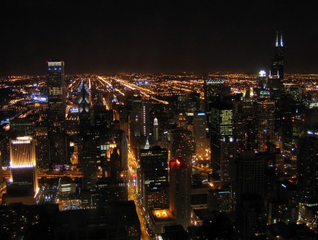 Top View Of The City During Night Time