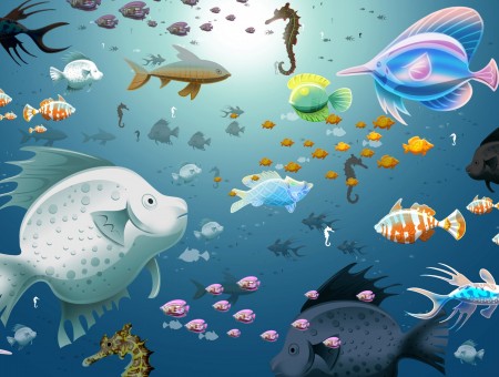 Assorted Color Fishes Under Water Illustration