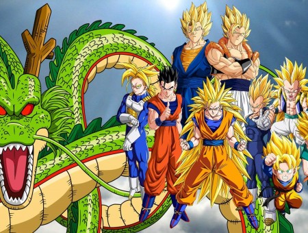 Dragonball Z Group Illustration With Dragon