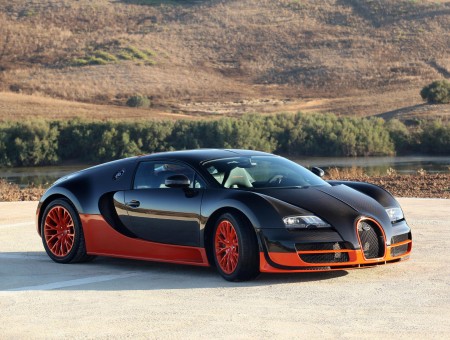 Orange And Black Bugatti Veyron Parked During Daytime