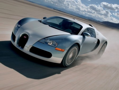 Blue And White Bugatti Veyron At The Desert