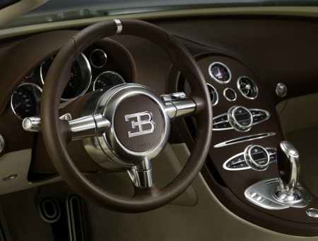 Brown Steering Wheel In A Car