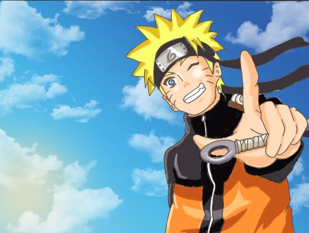 Uzumaki Naruto Smiling While Holding Gray Knife