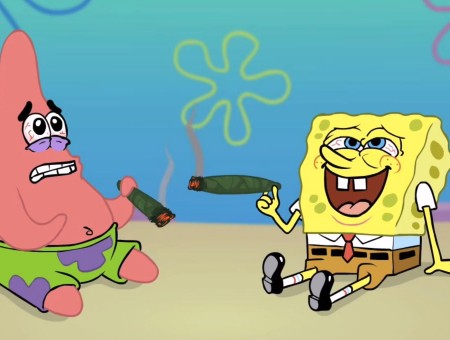 Spongebob And Partick Star Happily Smoking