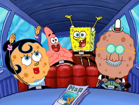 Spongebob Squarepants Patrick Star And Spongebob Father And Mother Inside Car