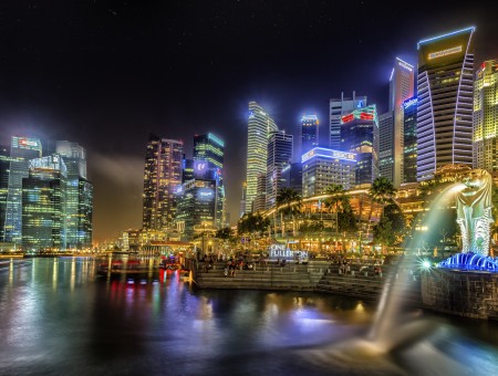 Singapore Buildings At Night