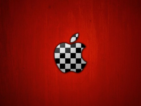 Black And White Checkered Apple Logo On Red Background