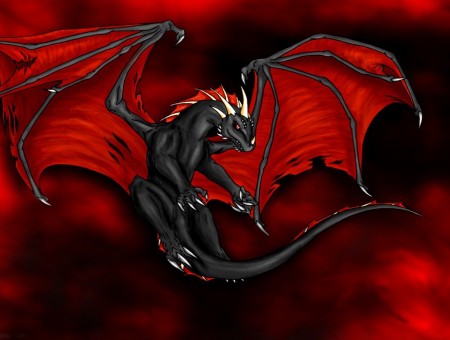Black And Red Dragon Cartoon Character