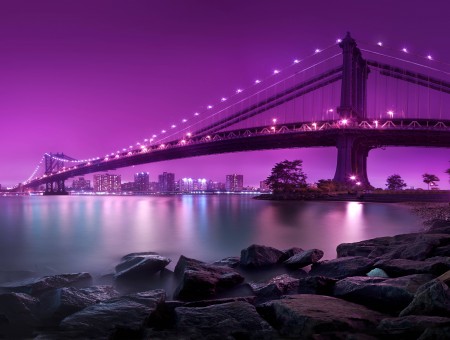 Gray Bridge Under Purple Sky