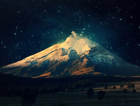 Snow Covered Mountain Under Sky Full Of Stars