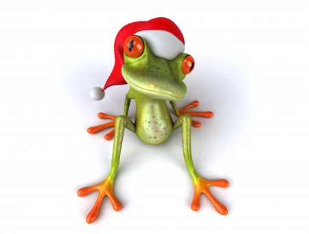 Green Frog With Santa Hat Illustration