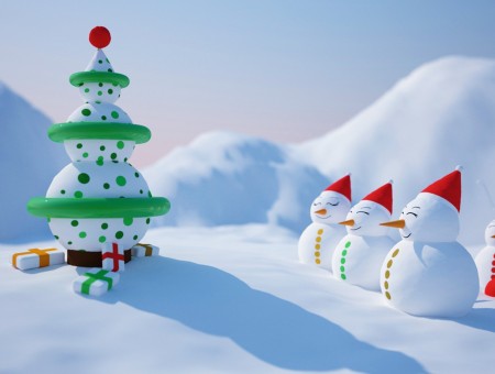Mini Snow Man In Front Of Christmas Tree Over Snow Ground During Daytime
