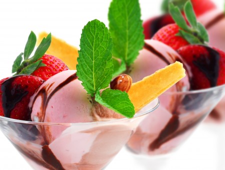 Clear Glass With Icecream And Strawberries