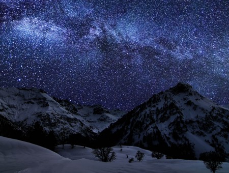 Mountain Covered With Snow In A Starry Night Photo