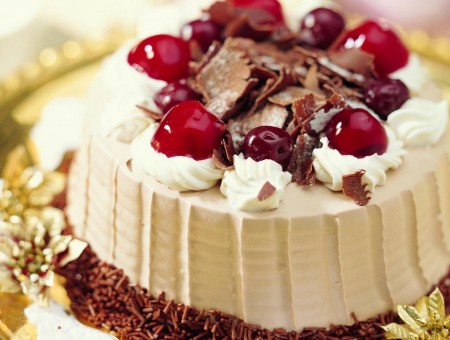 Cherries On White Cake With Chocolate Sprinkles