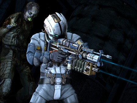 A Man In Gray Suit Shooting Game Character Infront Of A Man Holding Axe