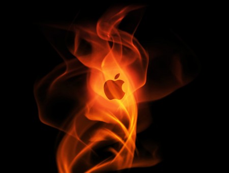 Apple Logo In Fire With Black Background Illustration