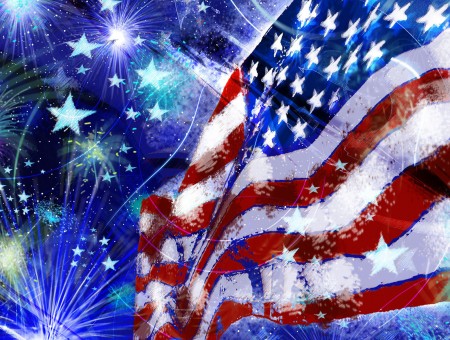 Red White And Blue American Flag And Fireworks Graphic Design