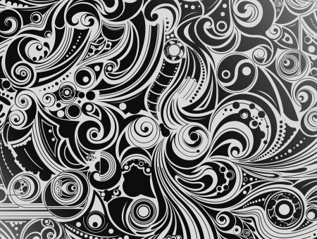 Black and white paisley floral illustration