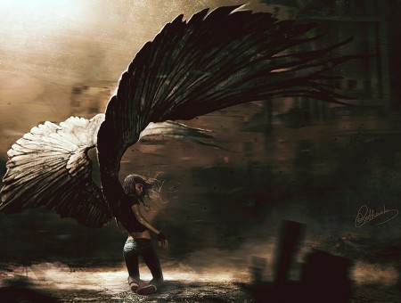 Female character with wings painting
