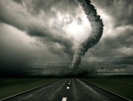 Grayscale photo of tornado
