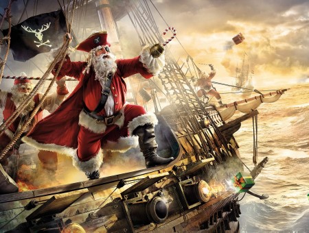 Santa Claus pirate on ship