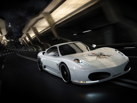 White Ferrari on road