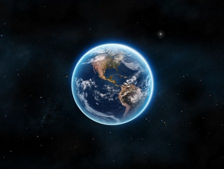 Earth in space with a blue glow