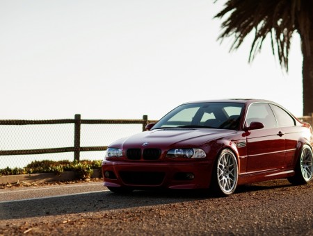 Red BMW M3 E46 on the road