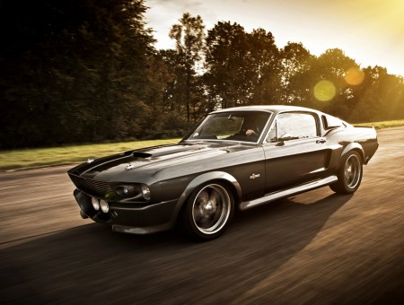 Silver Ford Mustang 1969 on the road