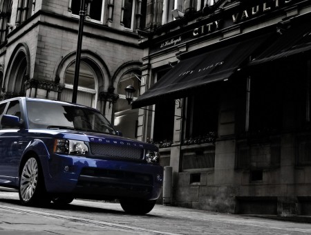 Blue Range Rover on the streets