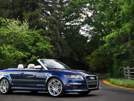 Blue Audi Convertible on the road