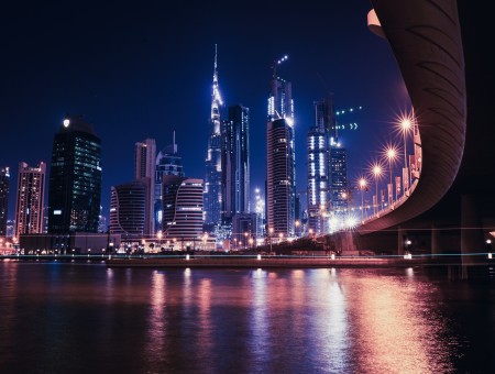 Night light city and bridge