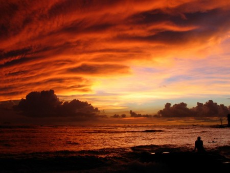 Orange sunset and sea water