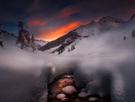 Winter sunset in mountains