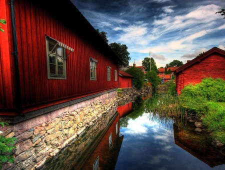 red houses in country