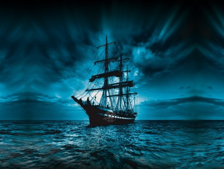 ship in the sea dark