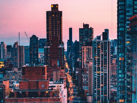 New York skyscrapers in evening