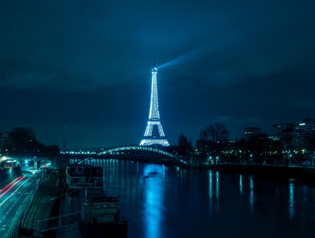 Blue light Eiffel tower