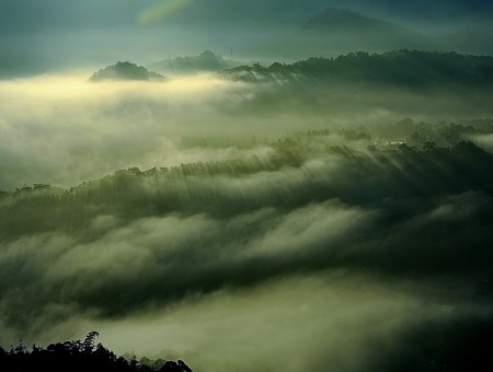 Green fog on mountains