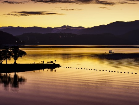 Gold sunset on lake