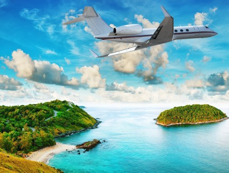 aeroplane above island