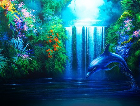 dolphin beside waterfall