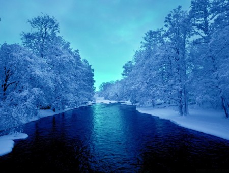 river in dark winter 