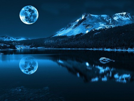 full moon above night lake