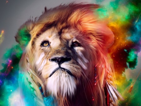 wild lion in colors