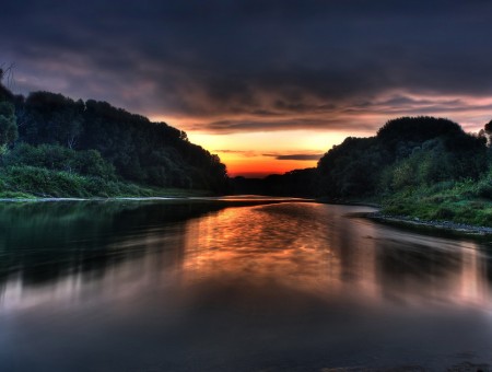 sunset above fine river